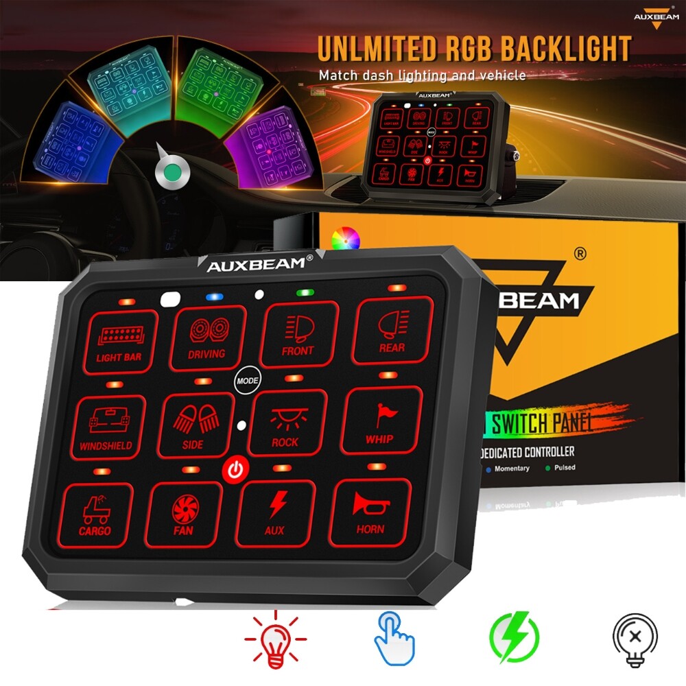 Auxbeam RB120 RGB 12 Gang Switch Panel Multifunction Circuit Control For Ford