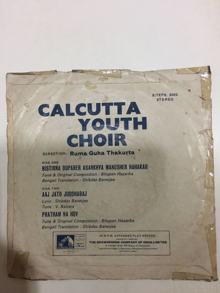 CALCUTTA YOUTH CHOIR RUMA GUHA V BALSARA BHUPEN HAZARIKA BENGALI CHORAL  EP G+