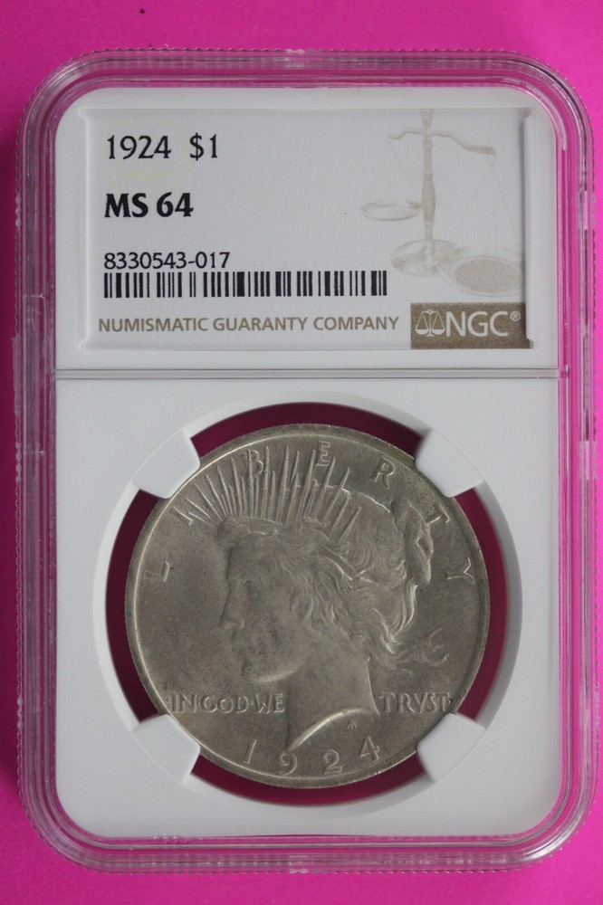 1924 P MS 64 Liberty Peace Silver Dollar NGC Certified Authentic Graded Slab 144
