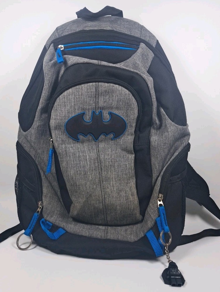 Batman Backpack for School Kids Travel Hiking Gray Blue DC Free Gift Included