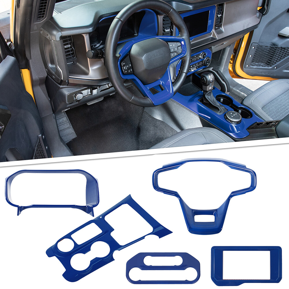 5pcs Center Console Dashboard Cover Trim Accessories For Ford Bronco 2021+ Blue