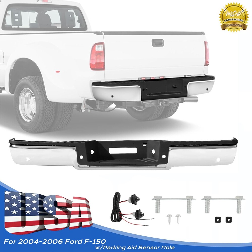 2004-2006 Ford F150 Chrome Rear Step Bumper with Parking Sensor Holes