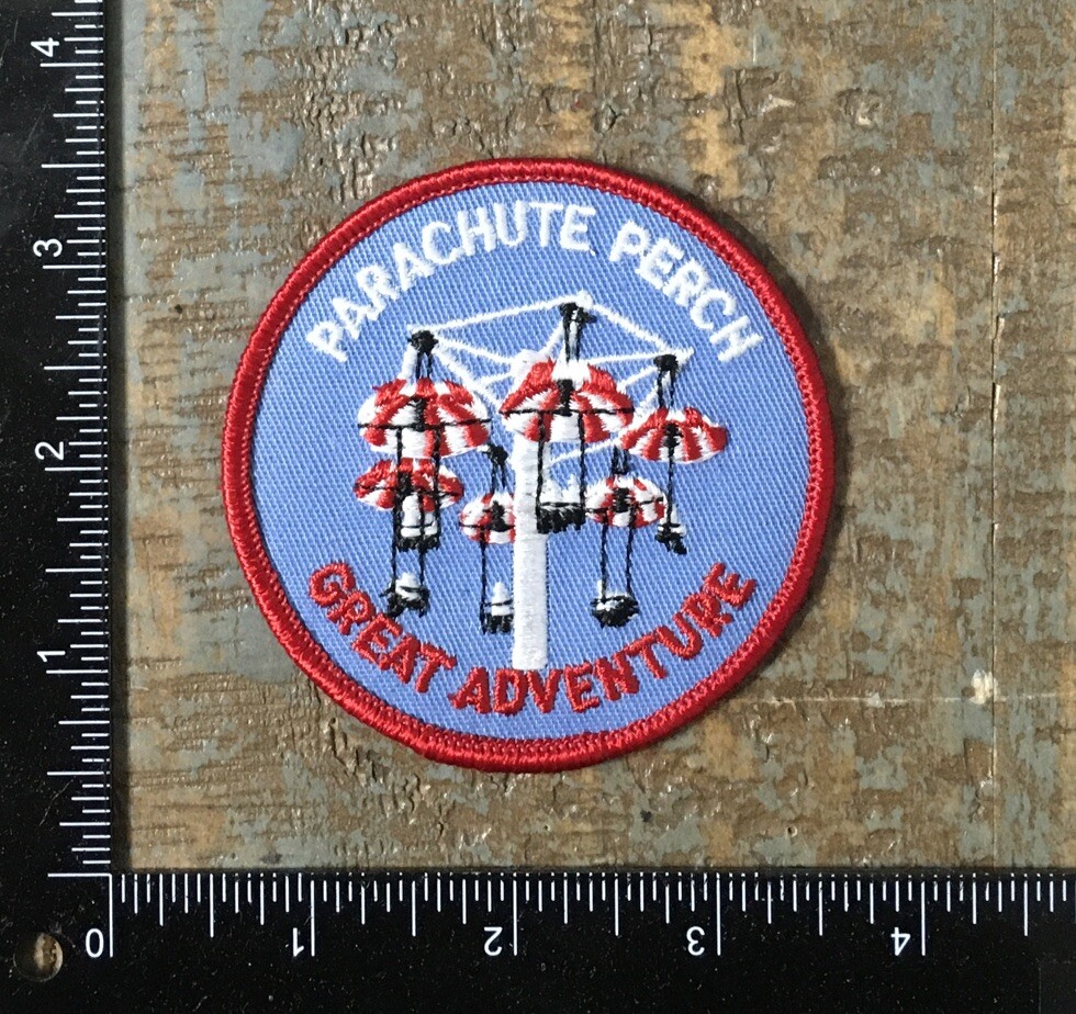 Vintage Six Flags NJ Parachute Perch Amusement Park Ride Souvenir Patch Defunct Attraction