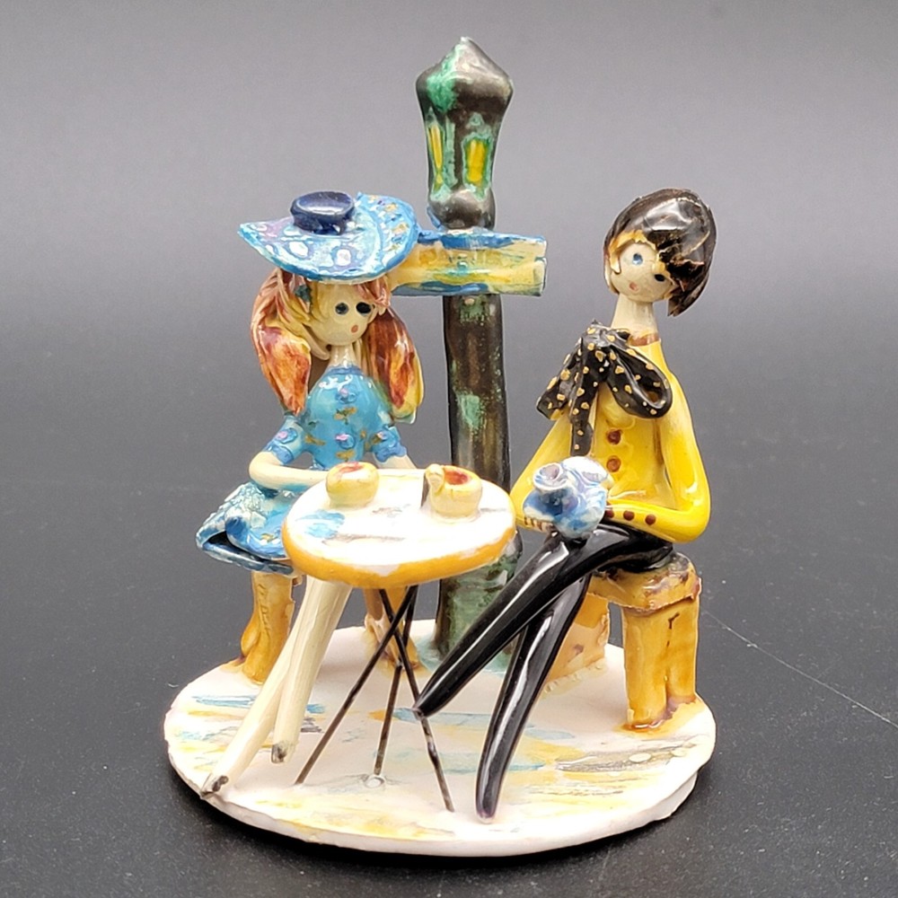 Lucien Neuquelman Paris Cafe Ladies & Lamp Pottery Sculpture