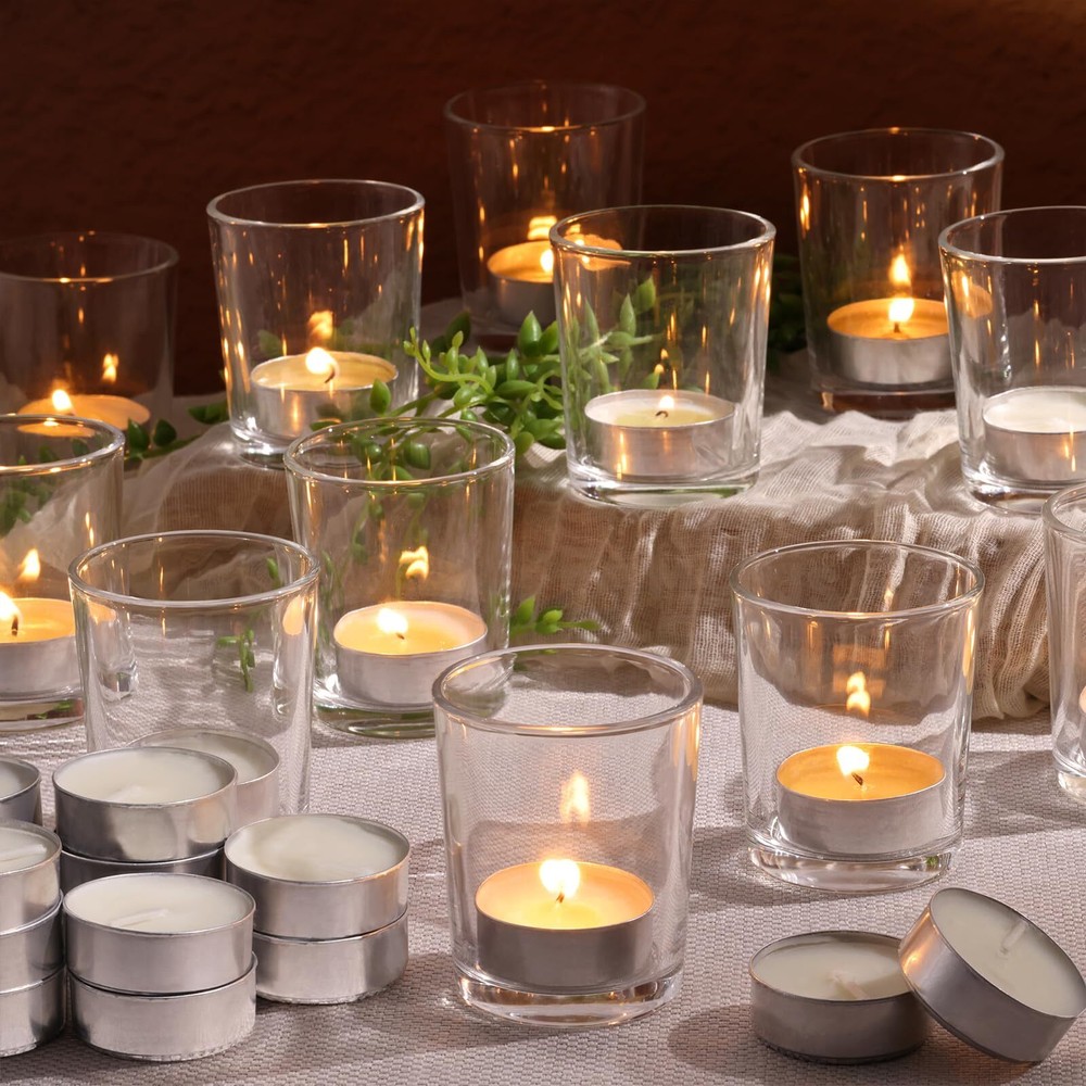 36pcs Votive and Tea Light Candle Holders with Unscented Candles