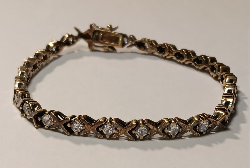 Vintage FAS 925 Sterling Silver Cz Tennis Bracelet 7.5½ XO
