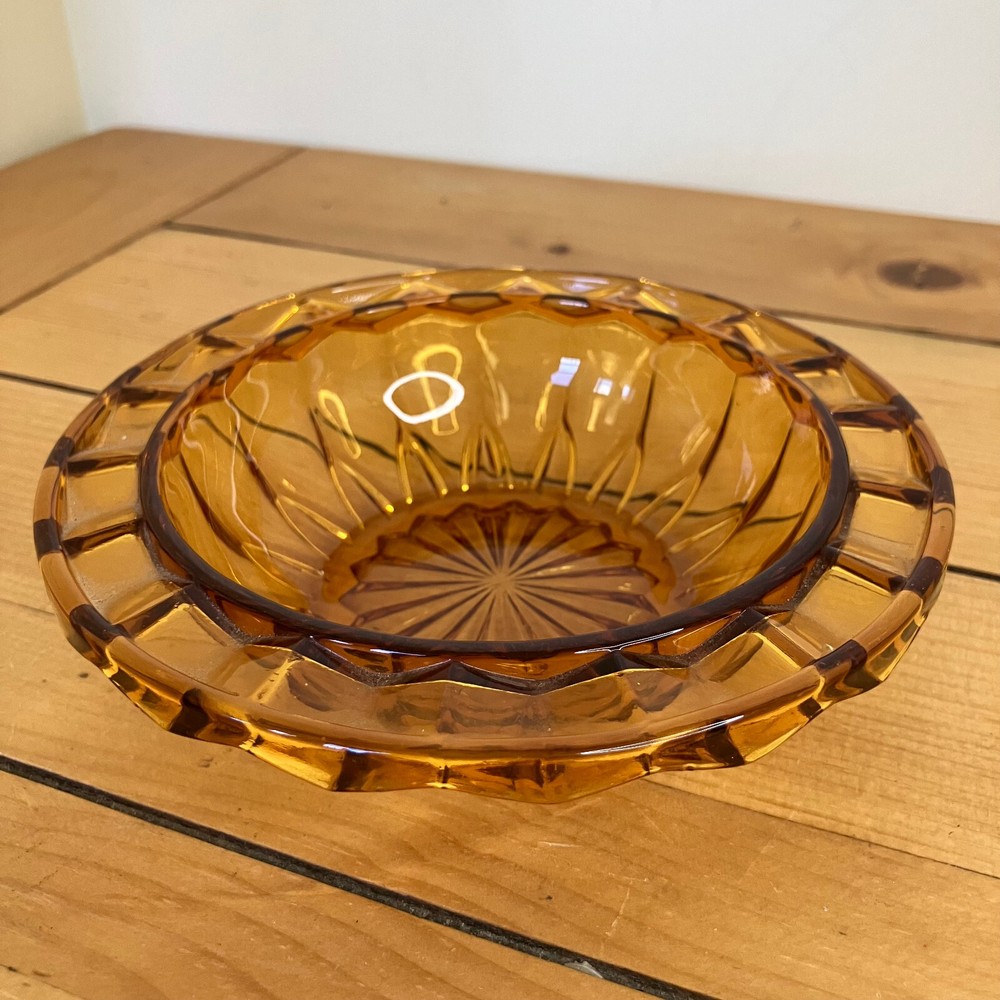 Vintage Amber Glass Candy Dish Small Trinket Bowl 5.75 Inch
