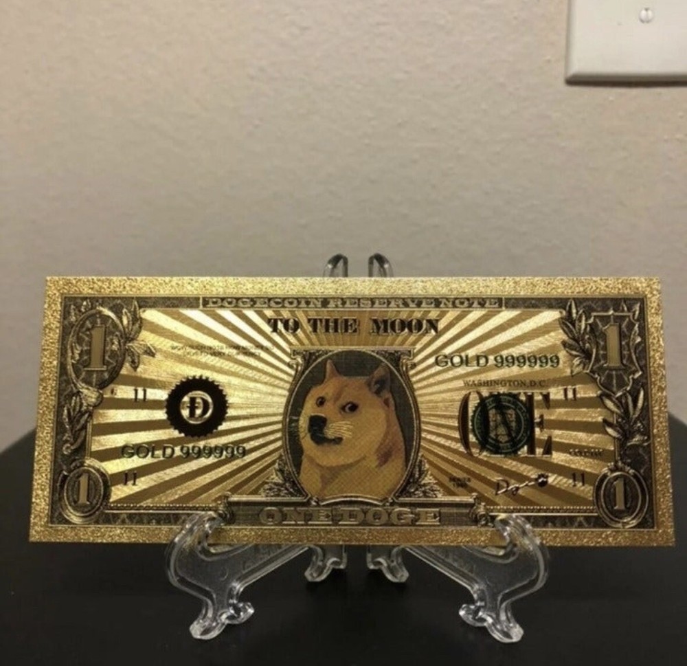 24k Gold Plated Dogecoin Cryptocurrency  Banknote Crypto Coin Collectible-image