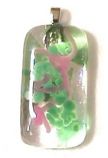 Handcrafted Fused Glass Pendant Necklace with Frits & Lines DK 288