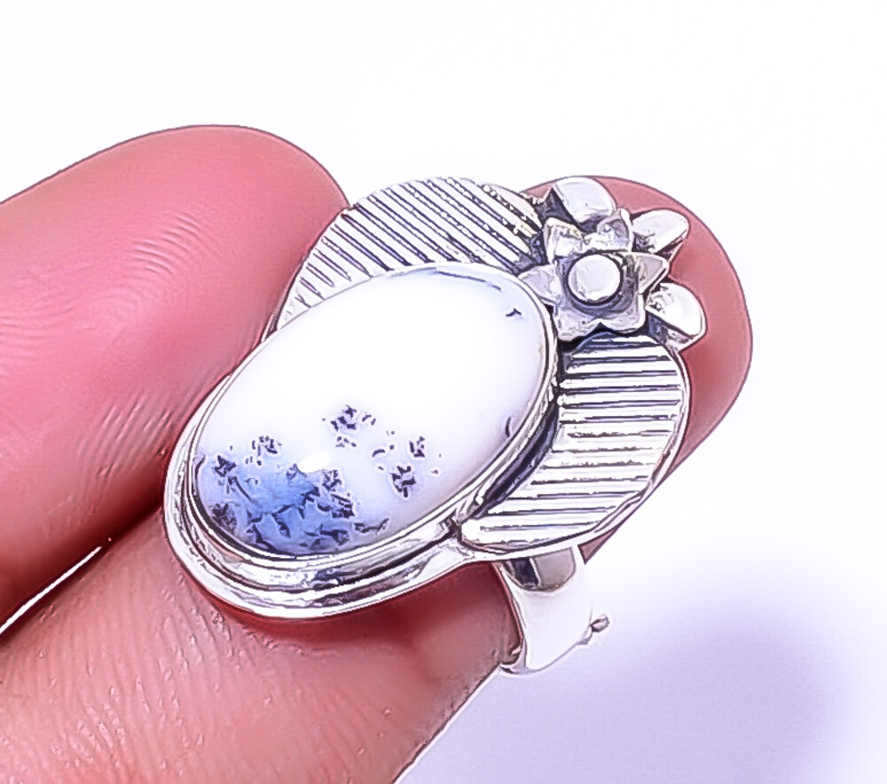 Dendritic Opal - Brazil Gemstone 925 Sterling Silver Ring Adjustable (1) A347