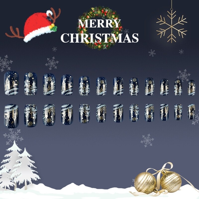 24pcs Christmas Press On Nails with Snowflake Designs for Women