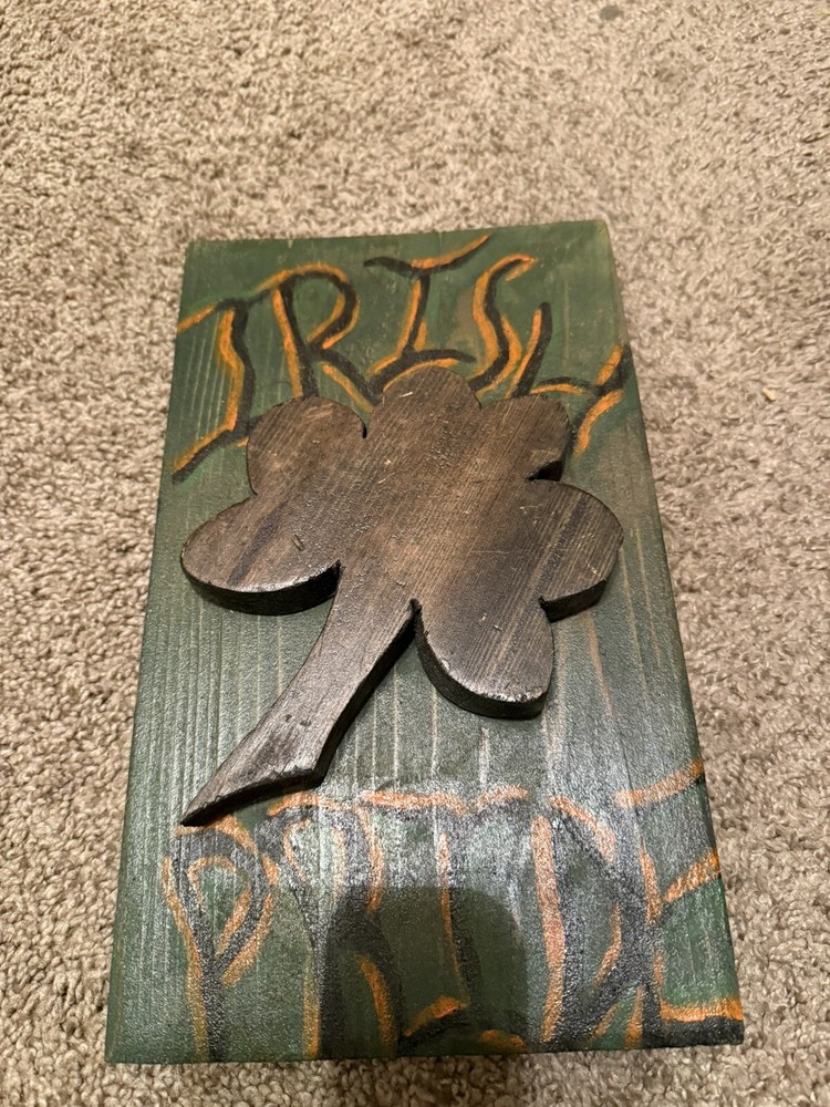 Irish Pride Wooden Wall Art Handcrafted Shamrock Decor Green Painted Rustic