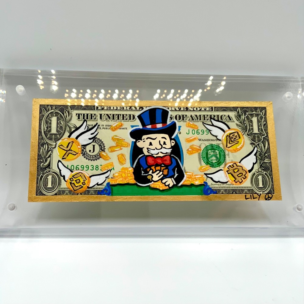 Mr Monopoly Cryptocurrency Dollar Bill Art U.S Money Art BTC ETH XRP Art Gift-image