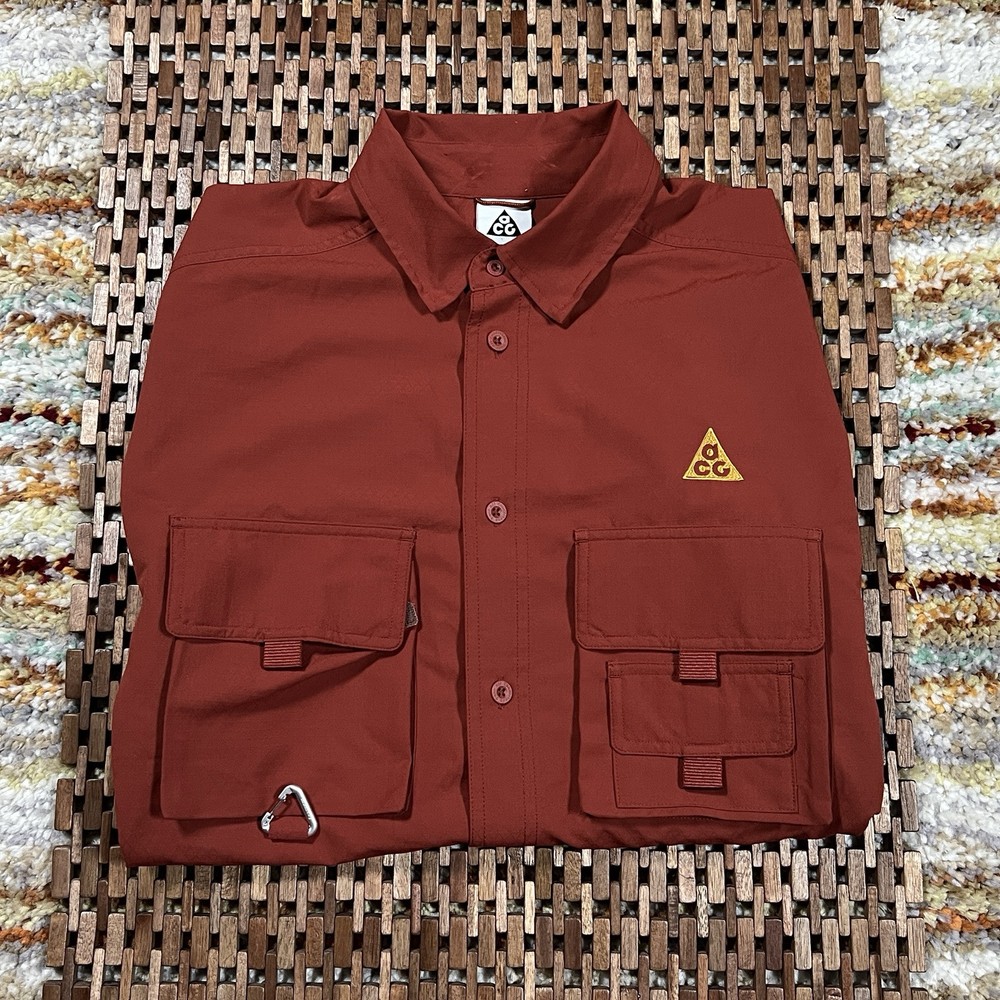 Nike ACG Dri Fit ADV Vented Trail Shirt Utility Hiking Button Down Rust Medium M