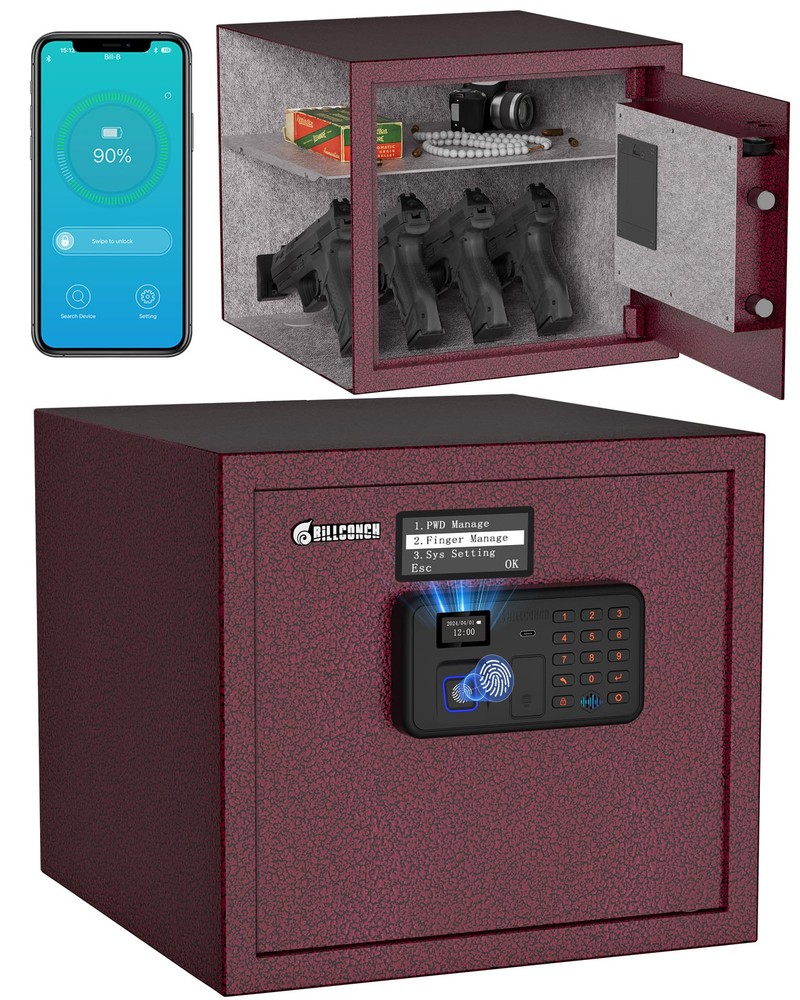 Smart Gun Safe for Multiple Pistols - Automatic Lock Safe Box with LCD Displa...