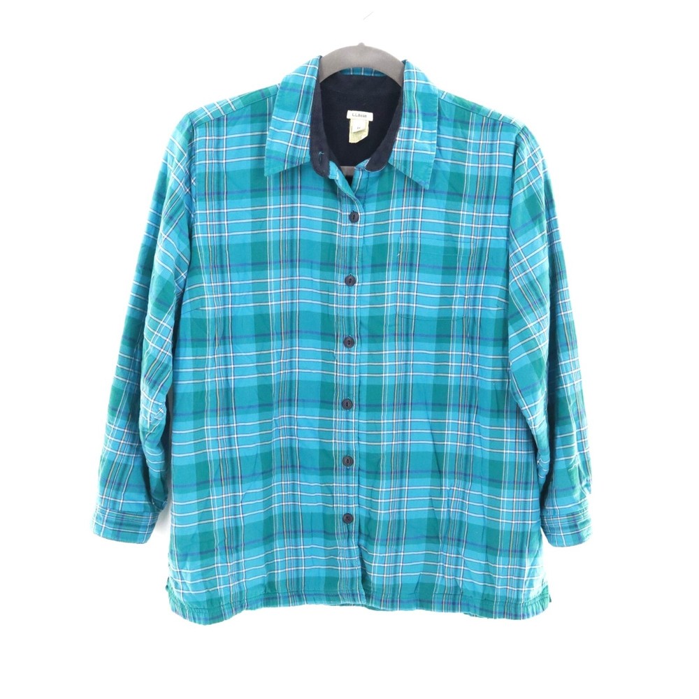 L.L. Bean Fleece-Lined Flannel Shirt Mens 1X Blue Outdoors Camp Rugged Gorpcore