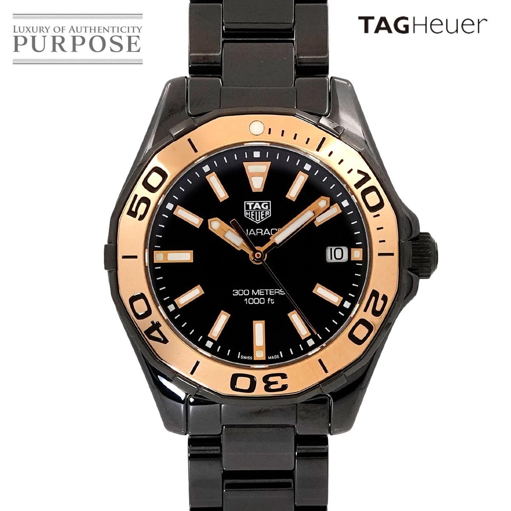 Tag Heuer Aquaracer Womens Black Ceramic Watch 300m Waterproof Pink Gold