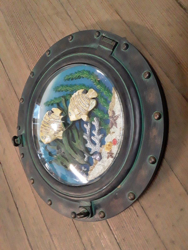 Nautical Porthole Wall Hanging Decor with Underwater Scene Inside