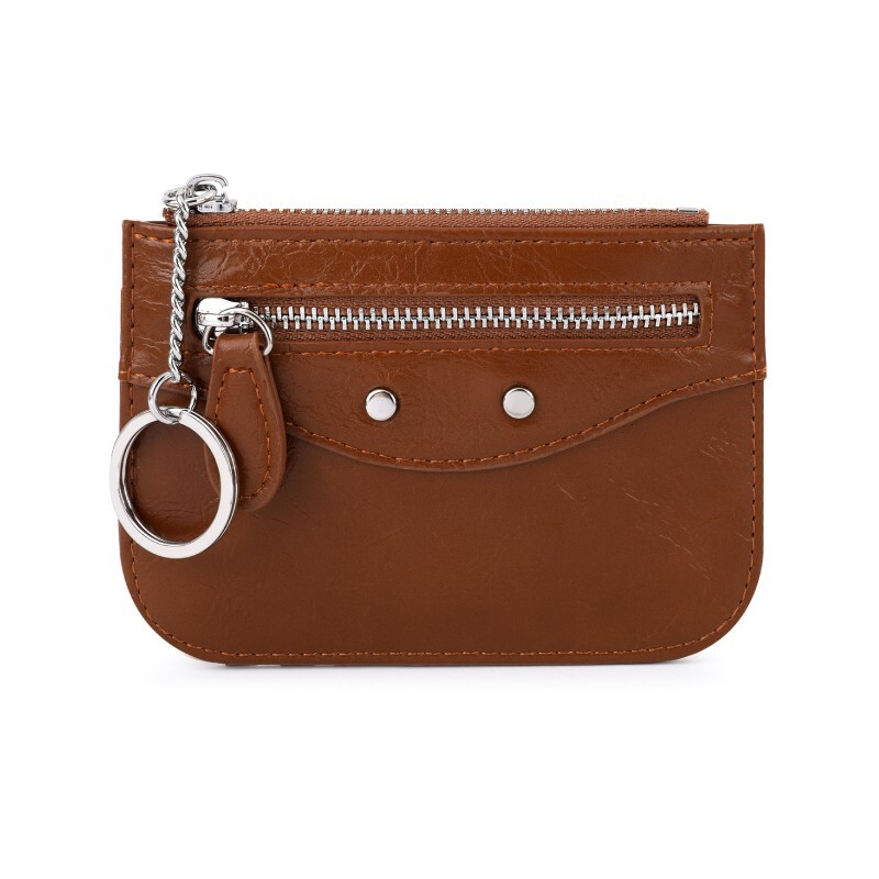 Slim Credit Card Holder Wallet for Girls Women Zip Coin Pouch Key Chain 56003