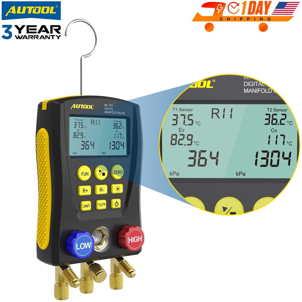 HVAC Digital Refrigeration Manifold Gauge with Vacuum Pressure Temp and Leak Detection-image