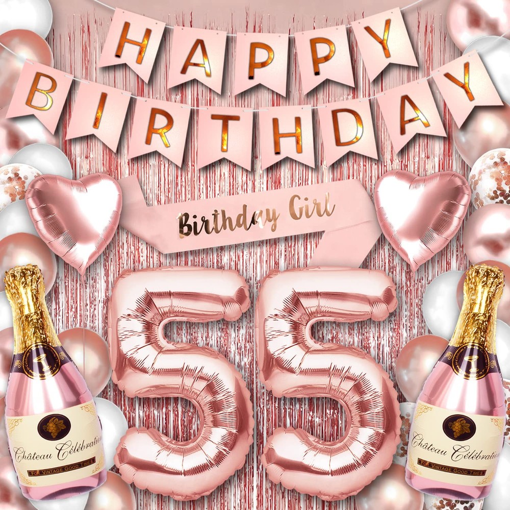 55th Birthday Party Decorations for Her Rose Gold Supplies Big Set with Birth...