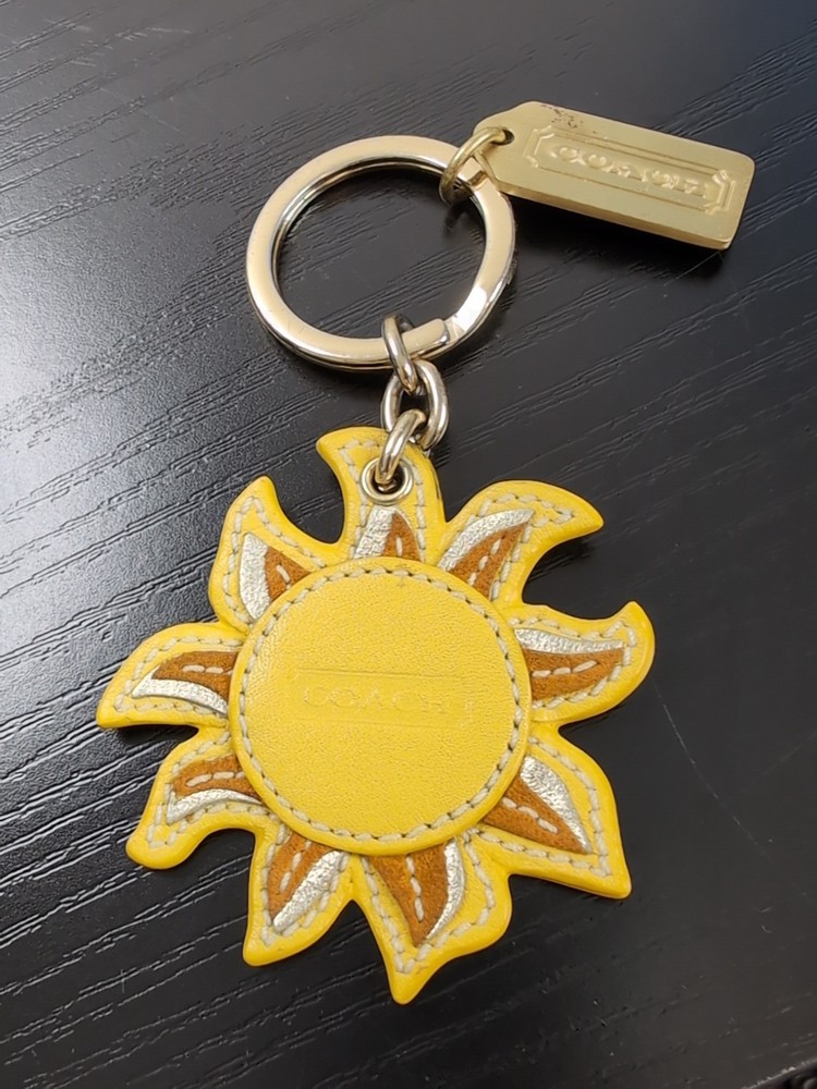 Vintage Yellow Metallic Sun Keychain Charm for Coach Leather Bags