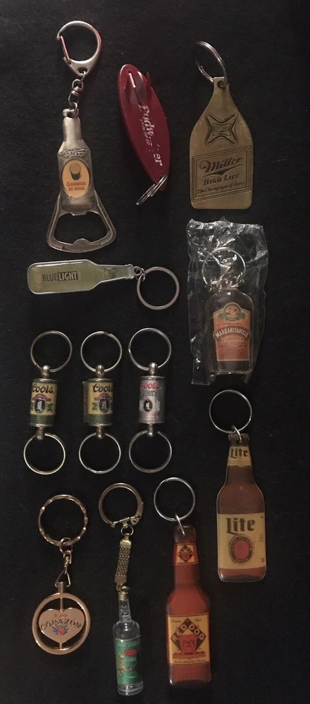 Beer Keychains Bottle Opener Lot Miller Budweiser Coors Guinness Red Dog Corazon