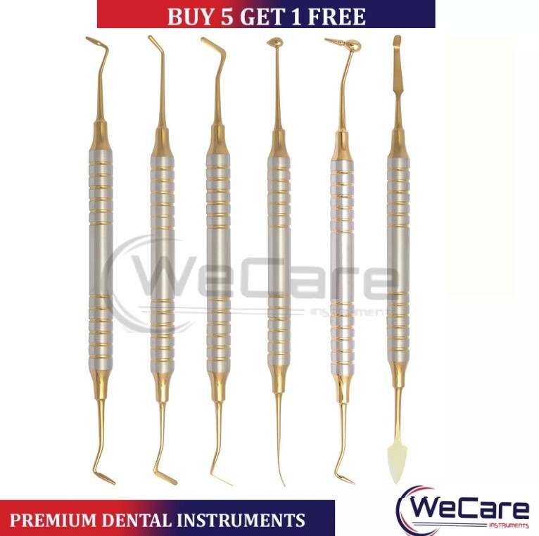 6 Pcs Dental Composite Filling Instrument GOLD Titanium Coated Restorative Kit
