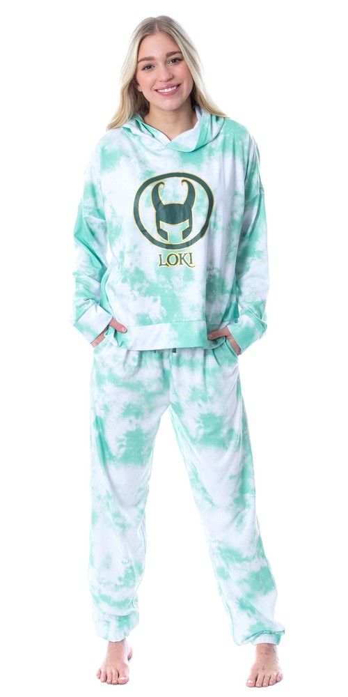 Marvel Loki TV Show Tie Dye Womens' Pajama Loungewear Hooded Jogger Set Small