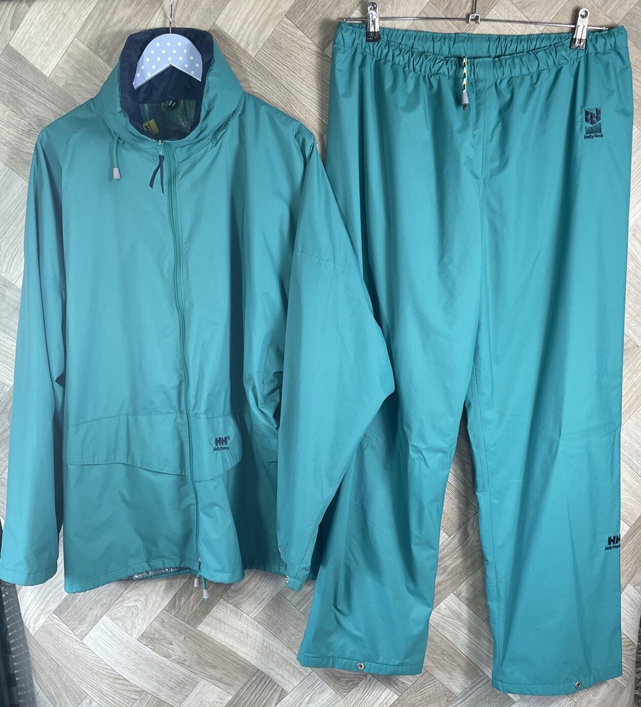 Helly Hansen Mens Large L Helly-Tech 90s Hooded Rain Coat and Trousers Set