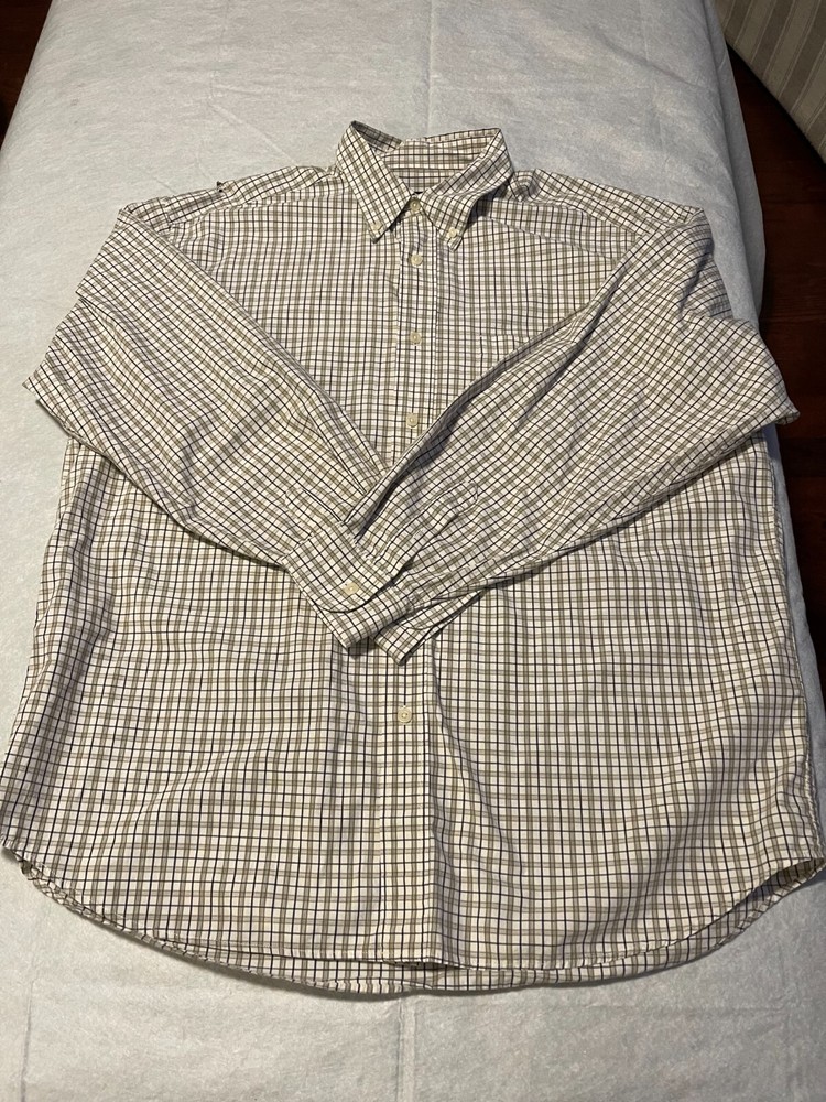 Eddie Bauer Men's Classic Fit Plaid Long Sleeve Button-Down Shirt Size L with Shoulder Tear