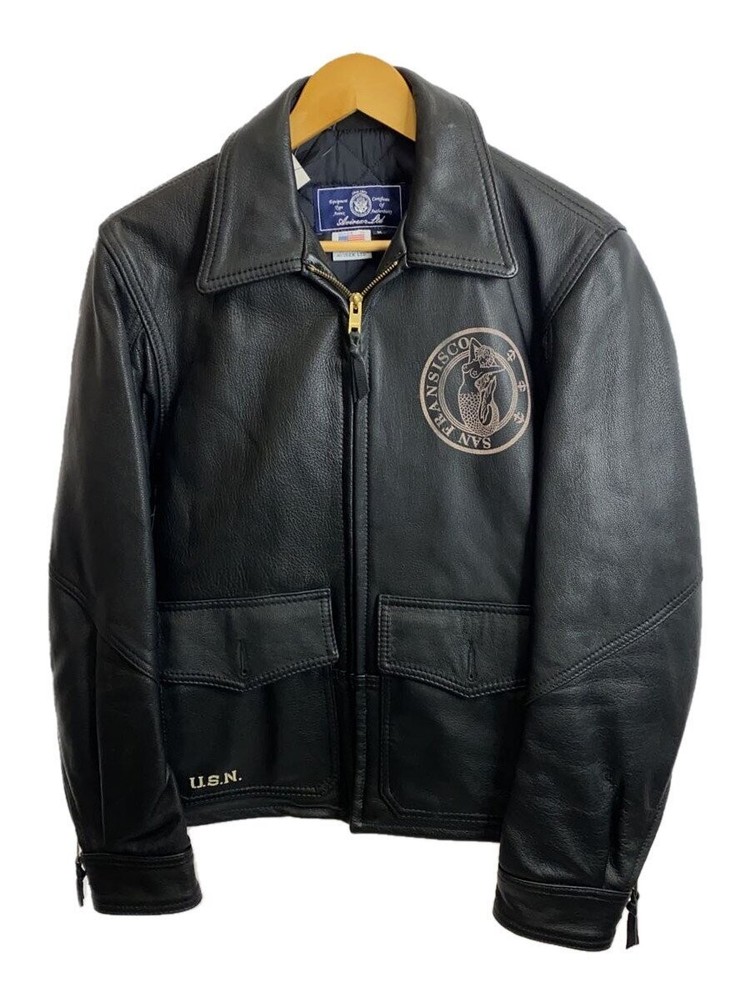 Avirex Men's Black Leather Plain Flight Jacket 6121005 Size M