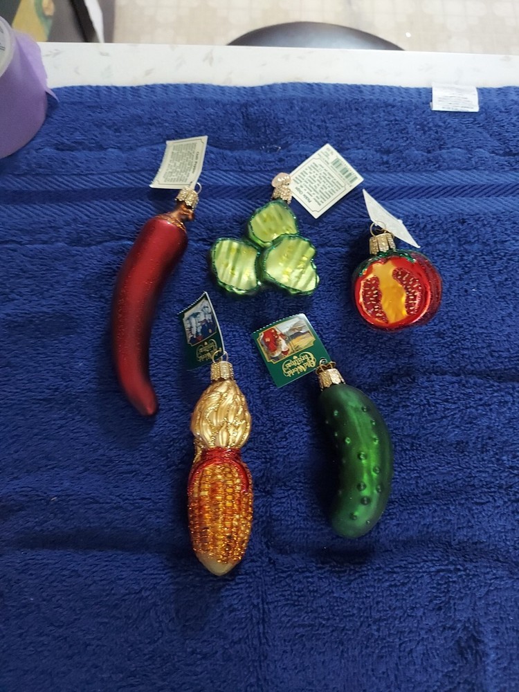 Old World Christmas Ornament, Pickle,Chilli Pepper,tomatoe,Indian Corn (B)