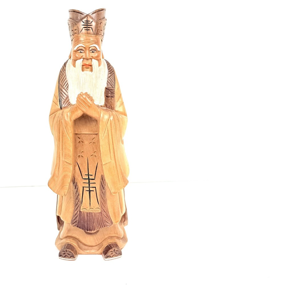 Absolutely stunning hand carved Confucius. Chinese Kung Fu. Olive Wood 11.75”.