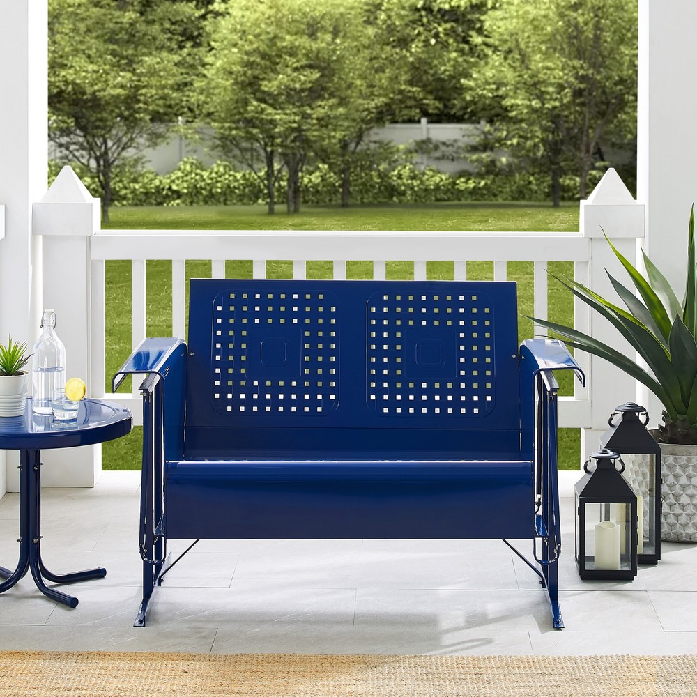 Crosley Bates Outdoor Metal Loveseat Glider - Navy Gloss 28