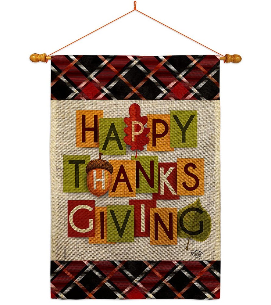 Ornament Collection Thanksgiving Burlap House Flag Dowel Set Fall Turkey Give...