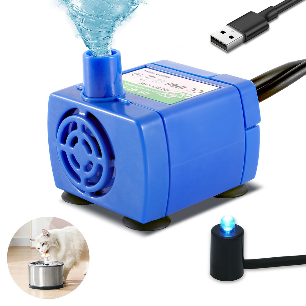 Pet Water Dispenser Pump USB Plug con LED Light Cat Dog Drinking Fountain Motor
