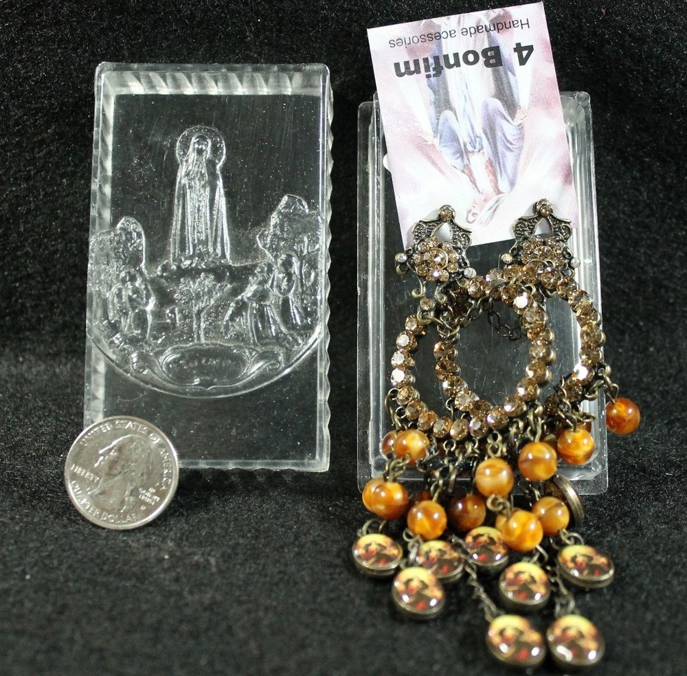 VINTAGE VIRGIN MARY BRAZIL DESIGNED CLAUDIA G 4 BONFIM DANGLE EAR RINGS NIB