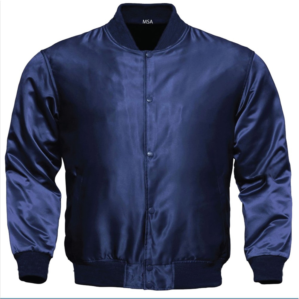 Custom Navy Blue Satin Letterman Varsity Jacket for Men - Size M-image