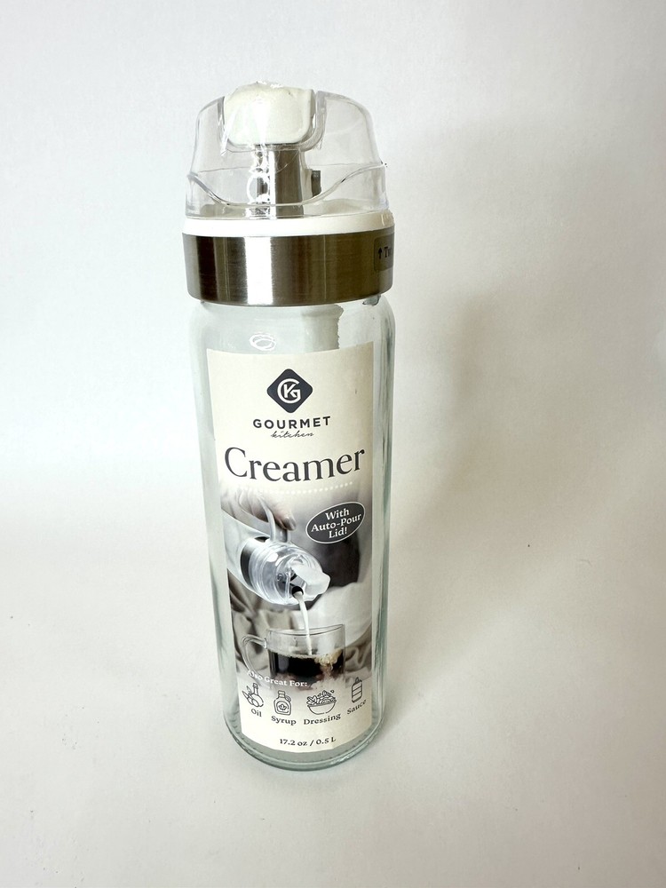 Gourmet Kitchen Cream Creamer Dispenser Glass White Salad Dressing Syrup Oil