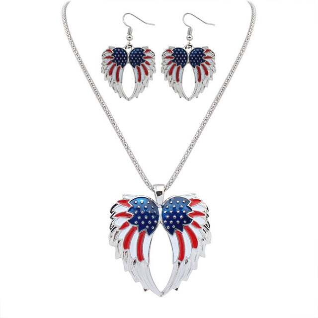 Jewelry Set Fashion Drop Oil Wing Necklace Earrings Two-Piece Set