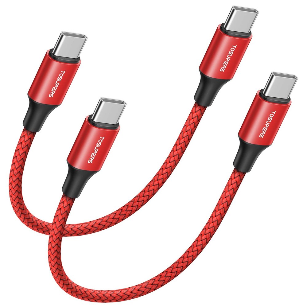 TOSUPERS 1ft 2-Pack Short USB C to USB C Cable Fast Charging 60W PD Type C Ch...