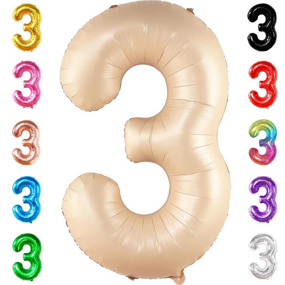 KatchOn Giant Number 3 Balloon Caramel - 40 Inch | Number Three Balloon 3rd B...