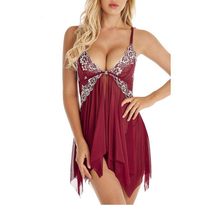 Embroidered Asymmetrical Nightdress Casual Women's Sleep Top  