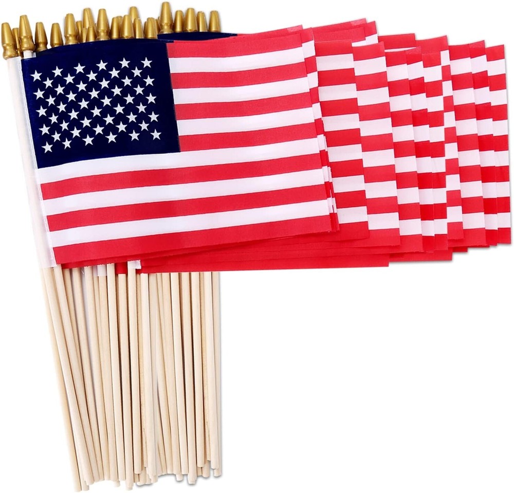 50-Piece 4x6 Inch Mini American Flags on Sticks for Patriotic Decor