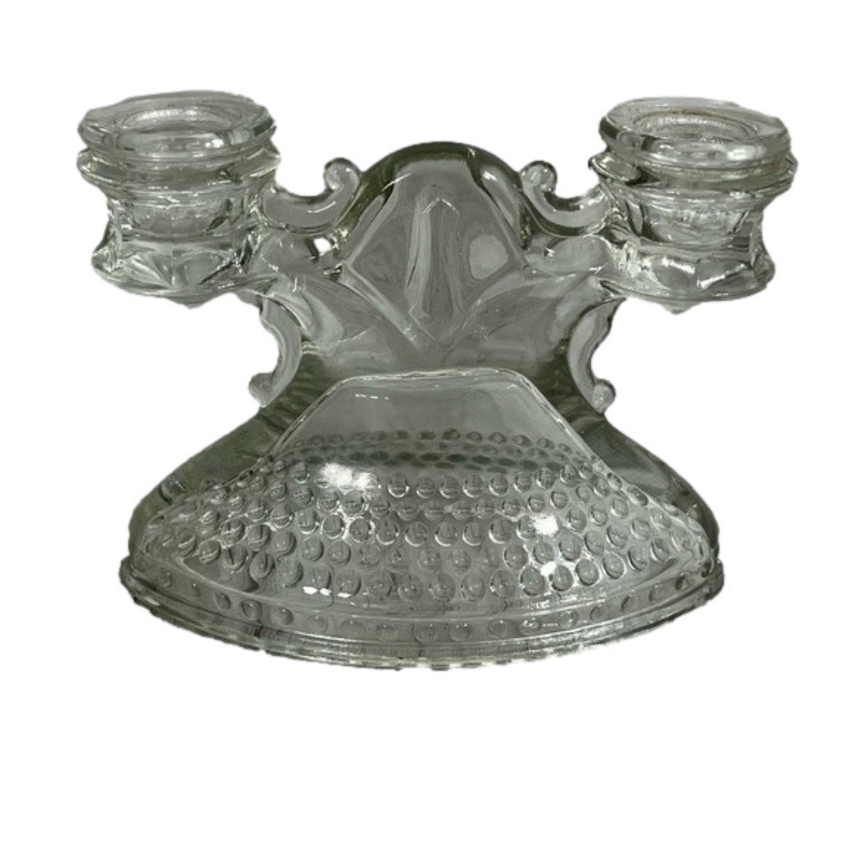 Vintage Hobnail Glass Taper Candle Holder with Oval Base