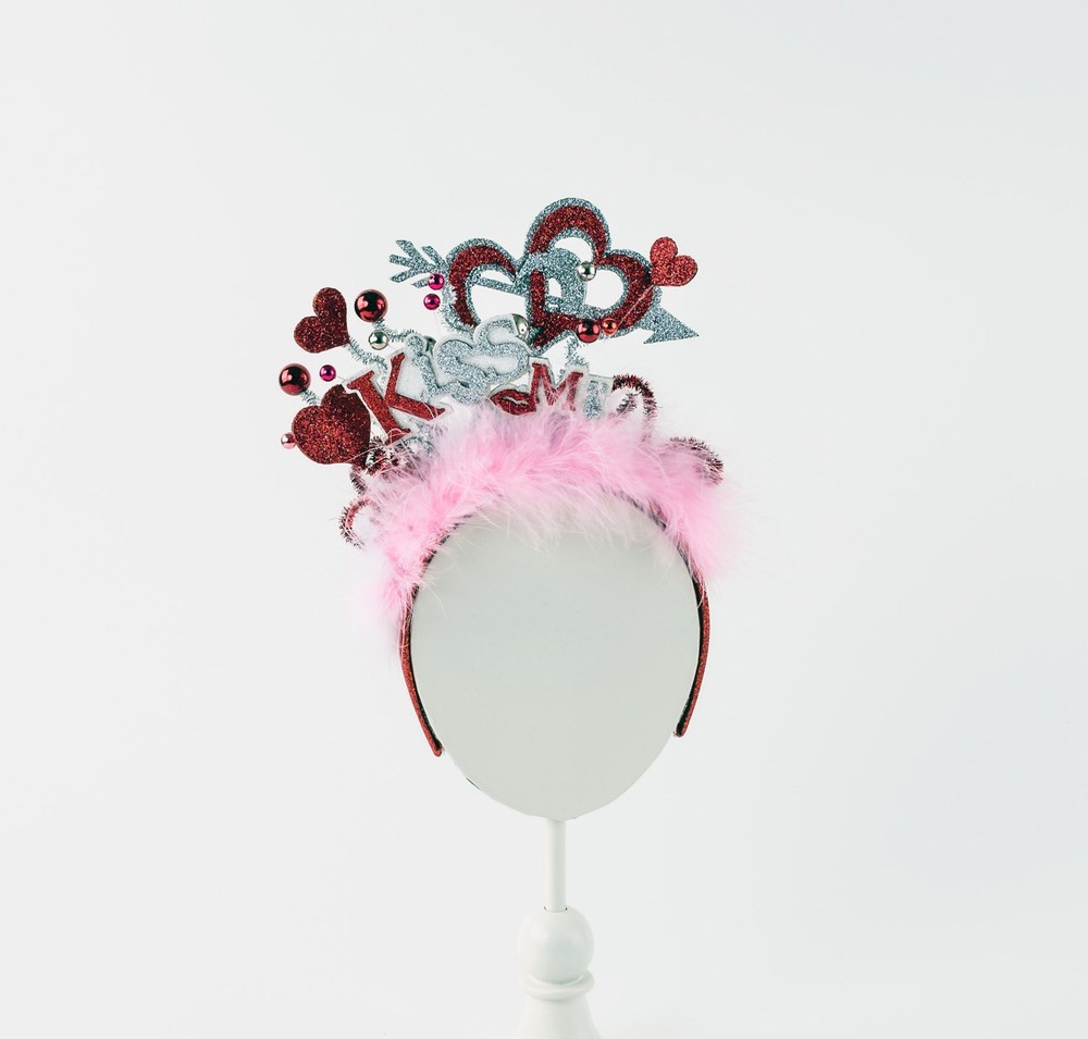 Valentine's Day Headband Kiss Me Glittered Hearts One Size New Sparkling Love