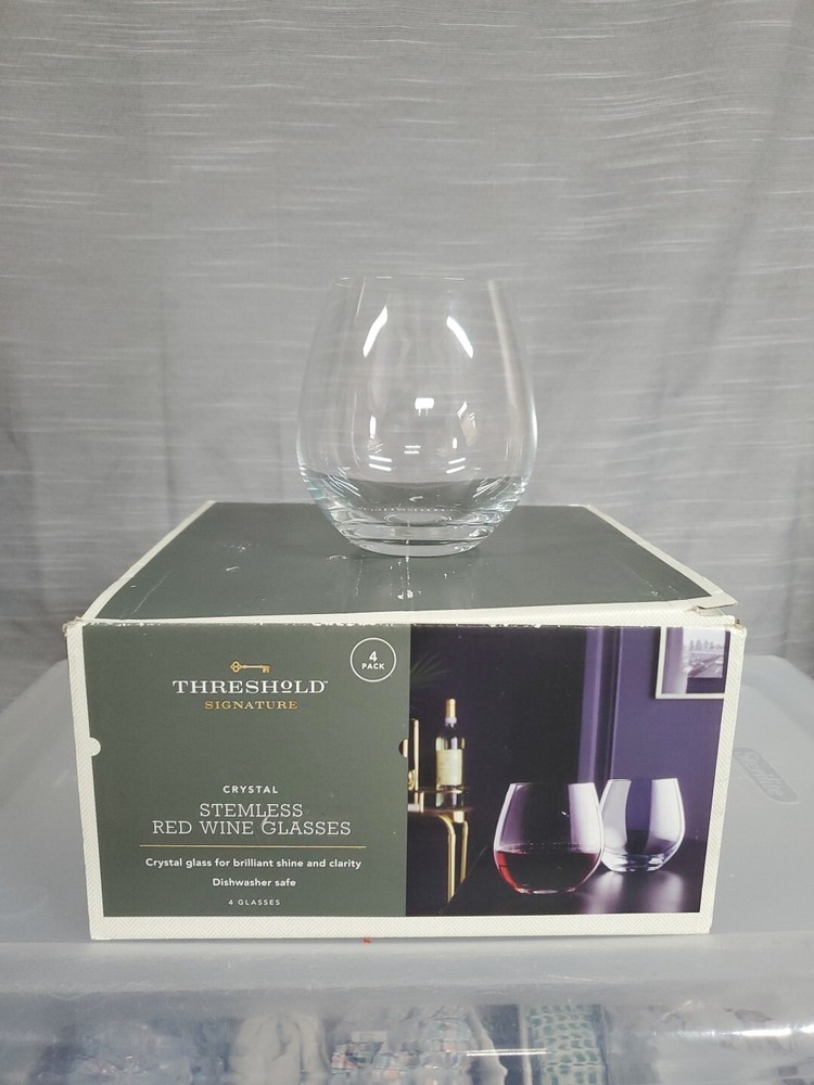 Threshold Signature Crystal Red Wine Glasses Set of 4 Stemless Glasses 19.2oz