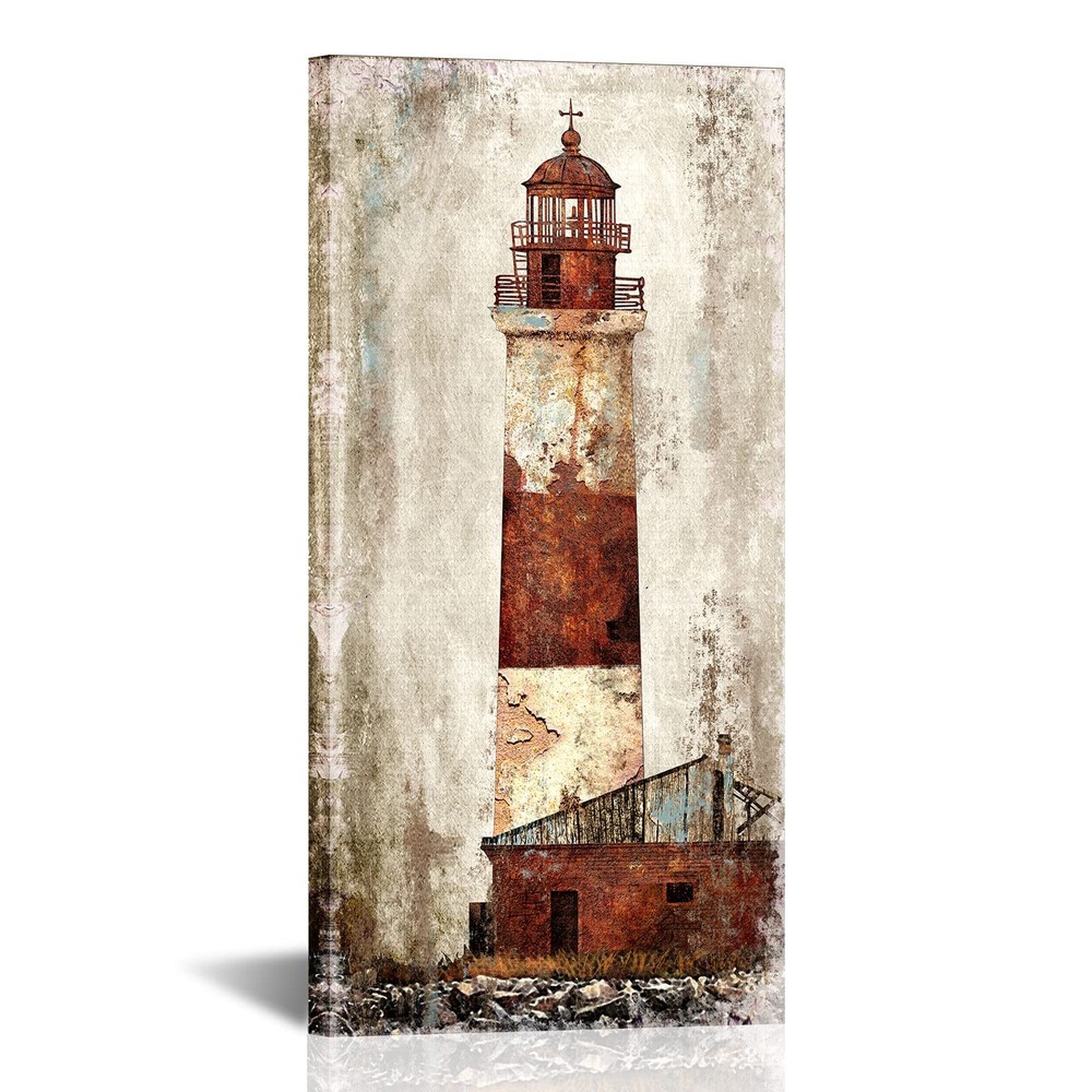 Visual Art Decor Rustic Coastal Picture Rustic Lighthouse Canvas Wall Art Ret...-image