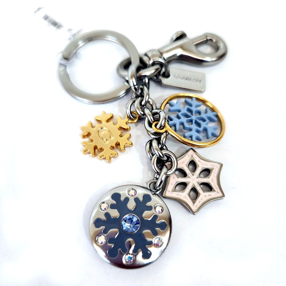 COACH Enamel Snowflake Cluster Key Ring Charm in Gold Silver Metal